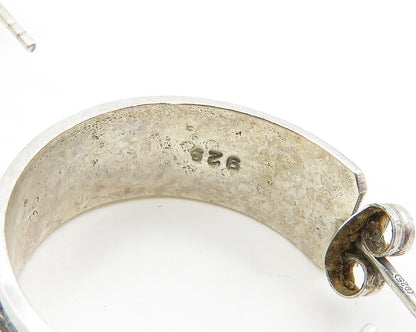 925 Sterling Silver  Vintage Oxidized Animal Pattern J Hoop Earrings  EG9317