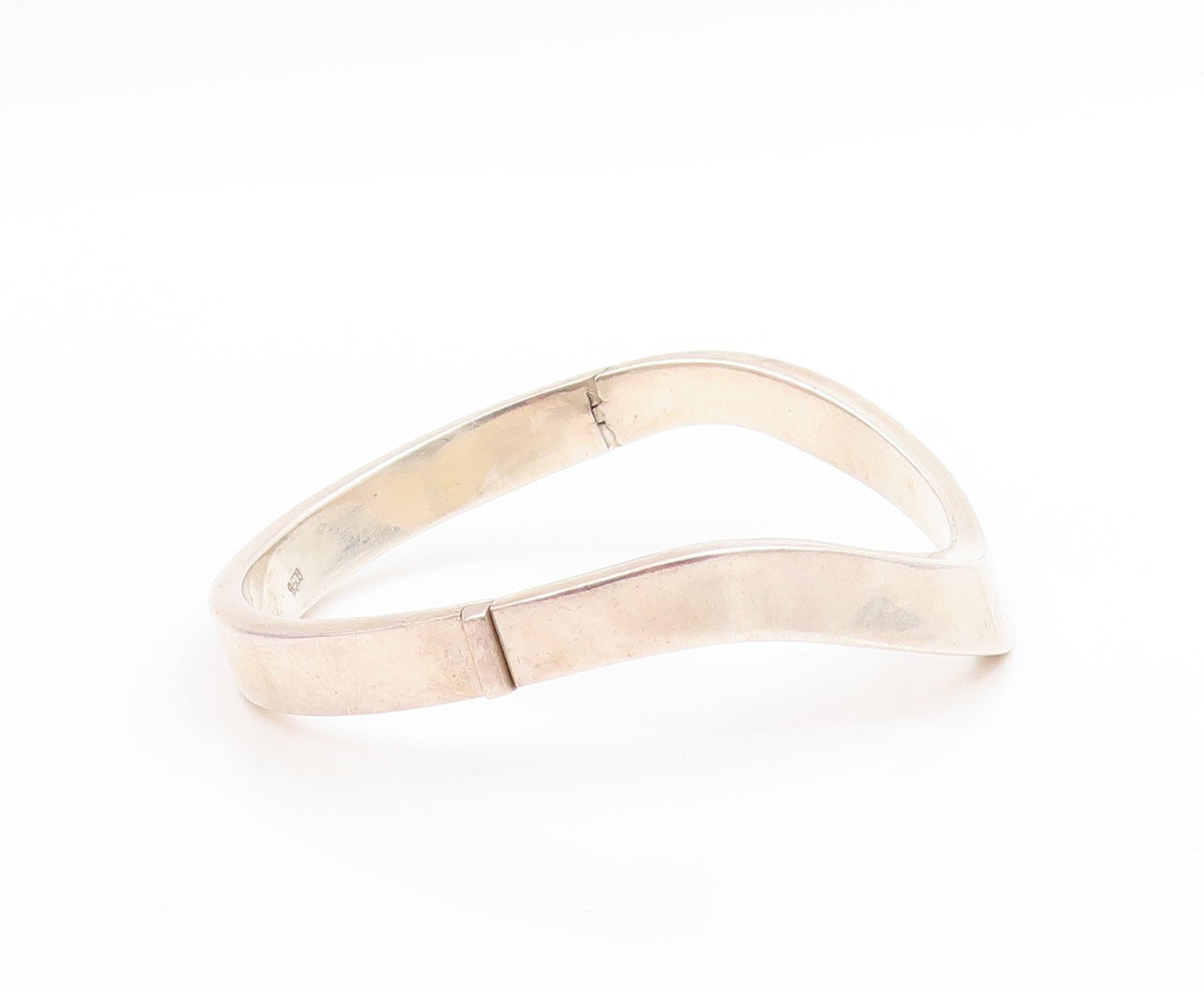 925 Sterling Silver Vintage Bracelet Minimalist Solid Curved Wave Bangle BT11474