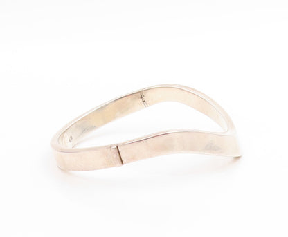 925 Sterling Silver Vintage Bracelet Minimalist Solid Curved Wave Bangle BT11474