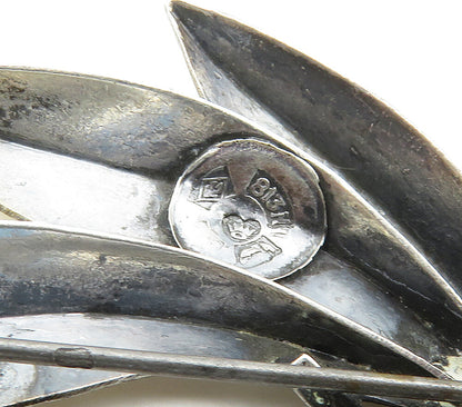 DESIGNER 925 Sterling Silver  Vintage Shiny Modernist Floral Brooch Pin BP6203