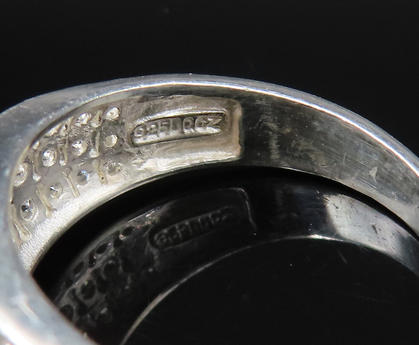925 Silver  Vintage Marquise Cubic Zirconia Three Row Ring Sz 9.5  RG25954