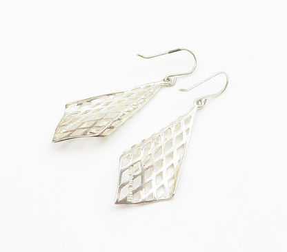 925 Sterling Silver  Shiny Cutout Folded Design Dangle Earrings  EG7571