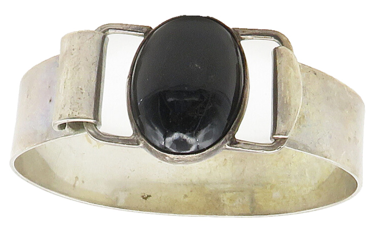 MEXICO 925 Sterling Silver  Vintage Black Onyx Hook Bangle Bracelet  BT6143