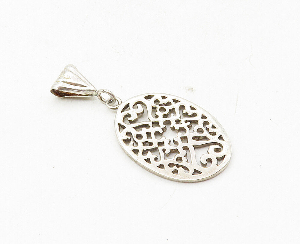 925 Sterling Silver  Vintage Floral Swirl Love Heart Cutout Pendant  PT7063