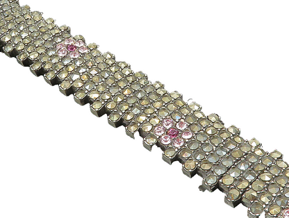 925 Sterling Silver  Topaz & Marcasite Floral Tennis Bracelet  BT1014