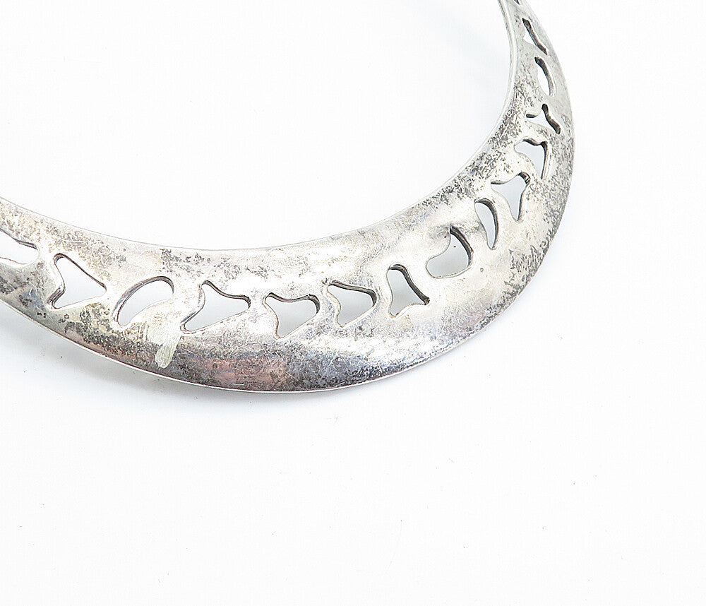TAXCO MEXICO 925 Silver  Vintage Smooth Cutout Pattern Collar Necklace  NE1169