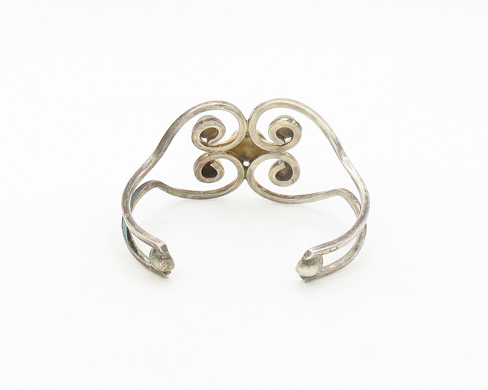 DDD MEXICO 925 Silver  Vintage Open Love Heart Swirl Cuff Bracelet  BT7849