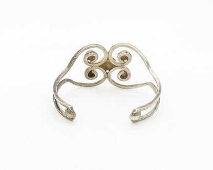 DDD MEXICO 925 Silver  Vintage Open Love Heart Swirl Cuff Bracelet  BT7849