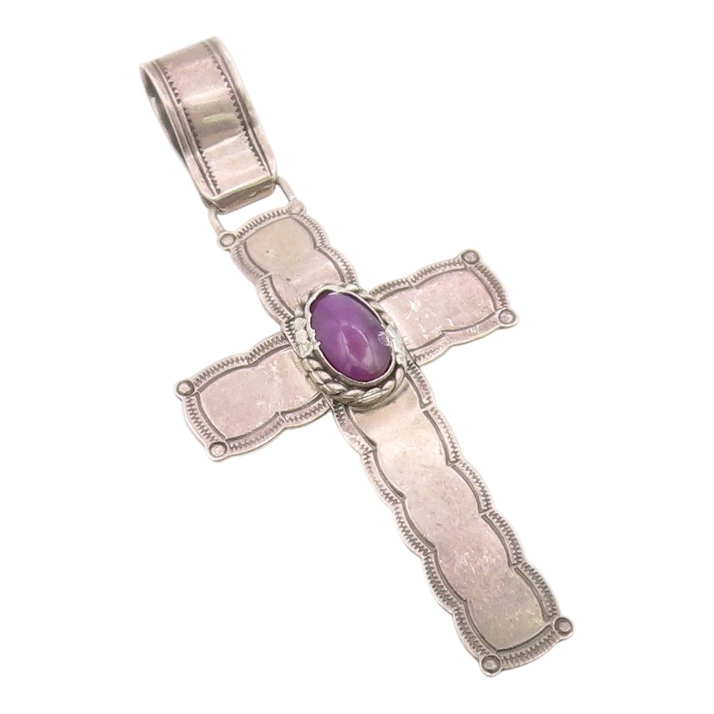 925 Sterling Silver Vintage Pendant NAVAJO Amethyst Religious Cross  PT26119