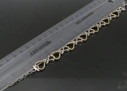 925 Sterling Silver  Vintage Two Tone Open Love Heart Chain Bracelet  BT8760