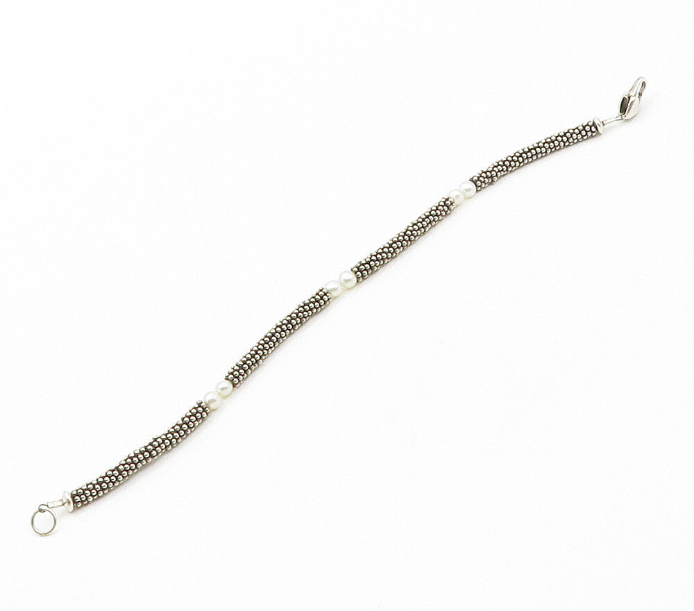 925 Sterling Silver  Vintage Petite Pearls Cluster Link Chain Bracelet  BT6024