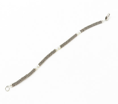 925 Sterling Silver  Vintage Petite Pearls Cluster Link Chain Bracelet  BT6024