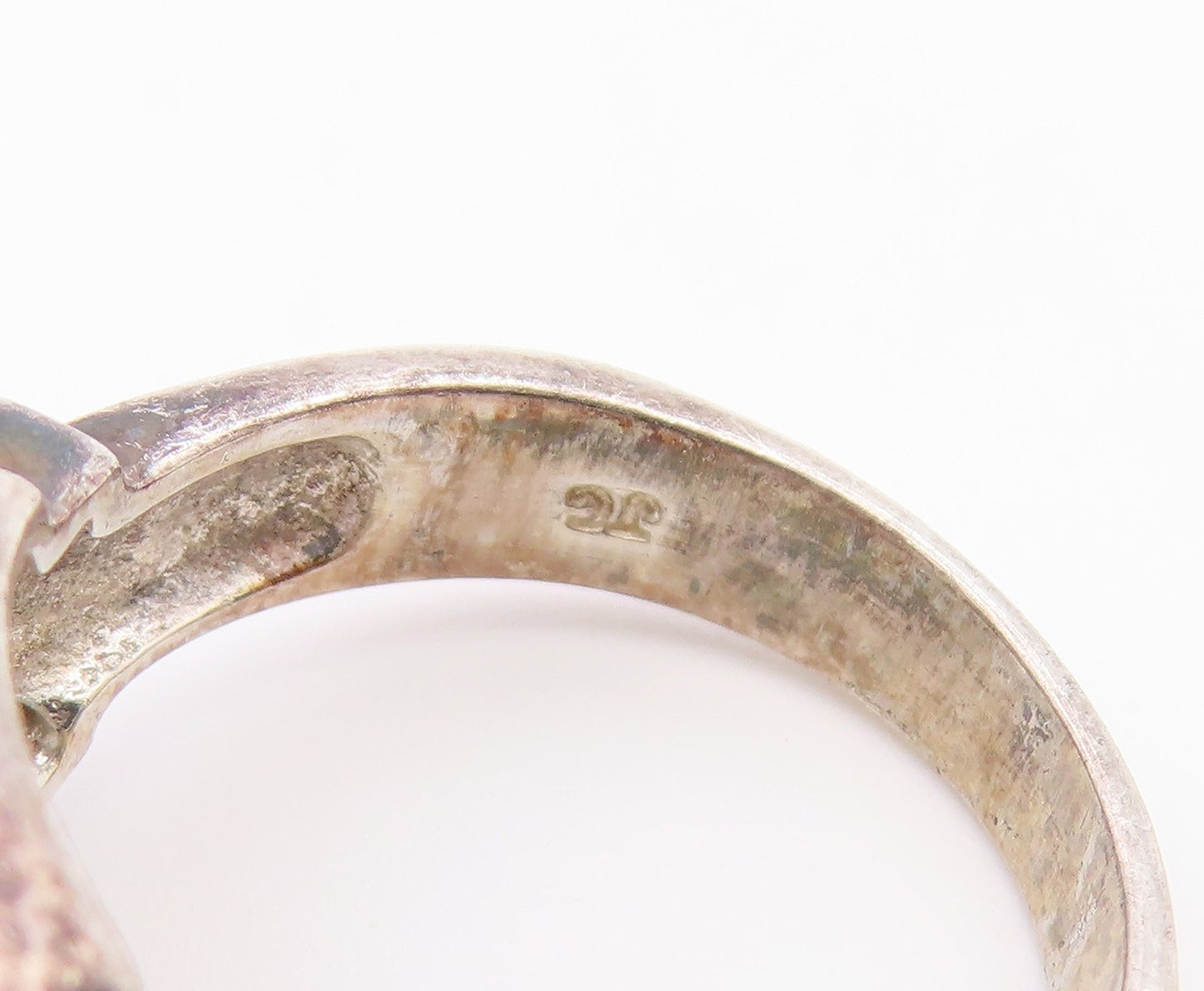 925 Sterling Silver Vintage Ring Milky Moonstone & CZ Ribbed Band  Sz 7  RG36856