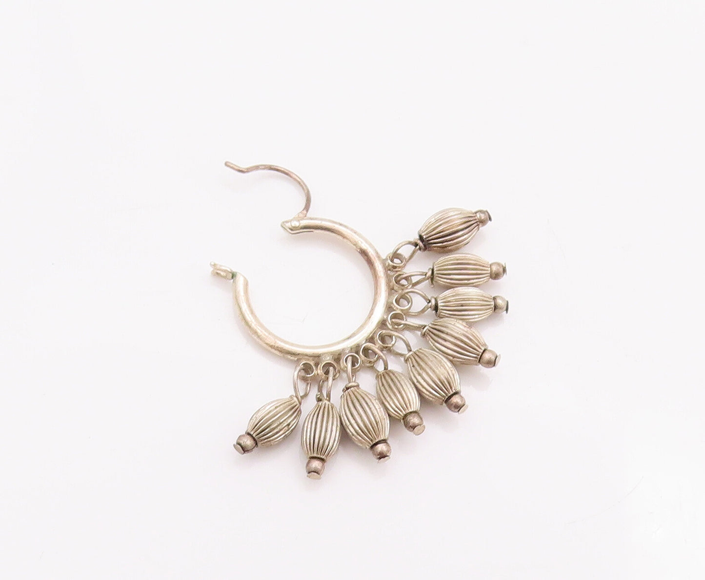 925 Sterling Silver Vintage Earrings Hoops Dangling Grooved Oval Beads  EG12995