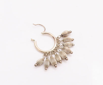 925 Sterling Silver Vintage Earrings Hoops Dangling Grooved Oval Beads  EG12995