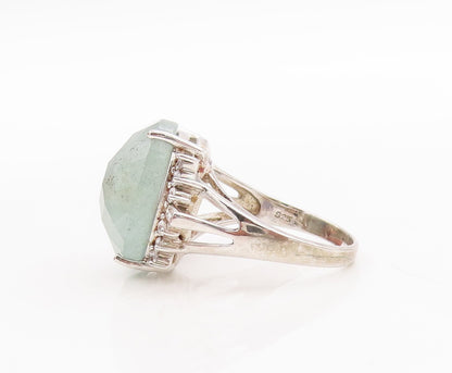 925 Sterling Silver Vintage Ring Large Oval Cut Gemstone & CZ  Sz 7.5  RG29187