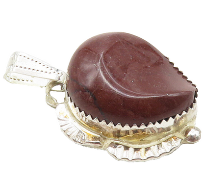 925 Sterling Silver  Vintage Jasper Shiny Etched Detail Drop Pendant  PT7425