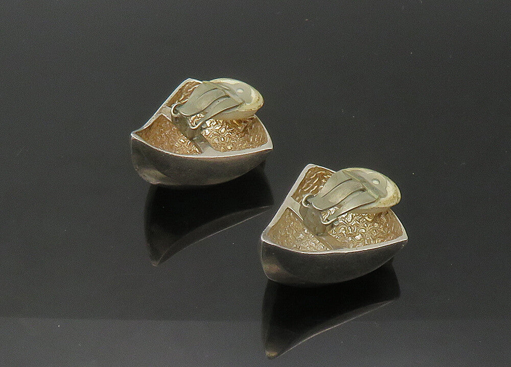 925 Sterling Silver   Vintage Heavy Modernist Non Pierce Earrings  EG10977
