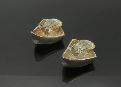 925 Sterling Silver   Vintage Heavy Modernist Non Pierce Earrings  EG10977