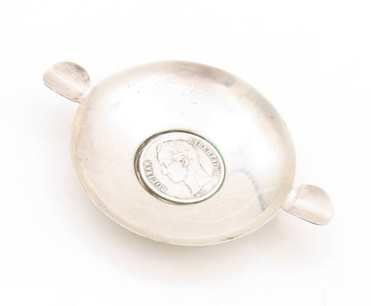 925 Sterling Silver Vintage Tray Solid Etched Bolivar Libertador Face  TR3816