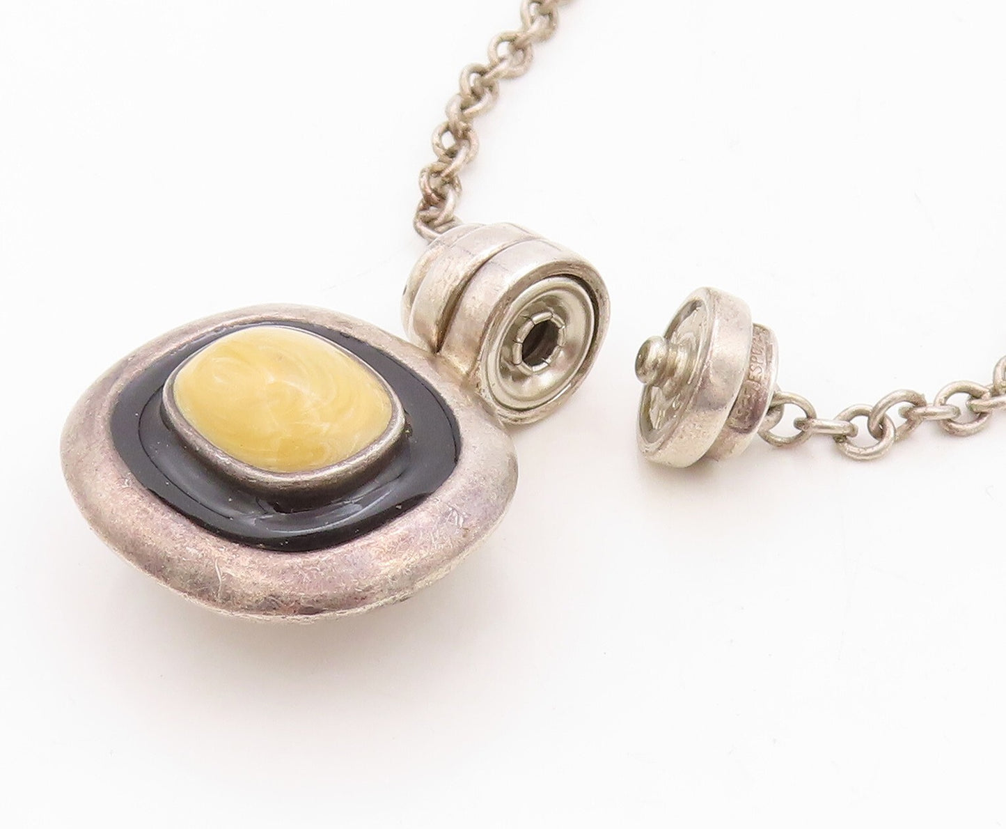 925 Sterling Silver Vintage Necklace ESPO SIG Onyx & Gemstone Inlay  NE4360