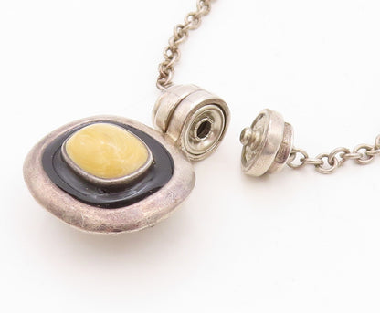 925 Sterling Silver Vintage Necklace ESPO SIG Onyx & Gemstone Inlay  NE4360