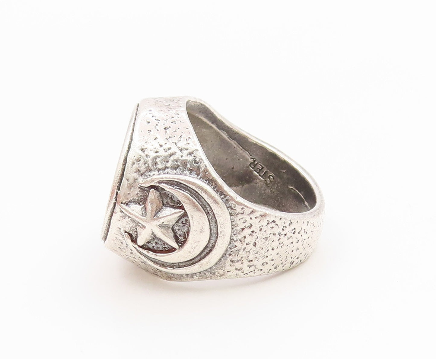 925 Sterling Silver Vintage Ring Solid Celestial Star & Moon Band  Sz 8  RG36095