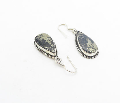 925 Sterling Silver  Tear Drop Pyrite In Black Onyx Dangle Earrings  EG3714