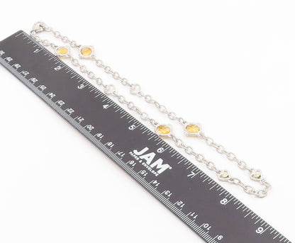 18k Gold & 925 Sterling Silver Vintage Necklace Faceted Citrine Chain  NE4918