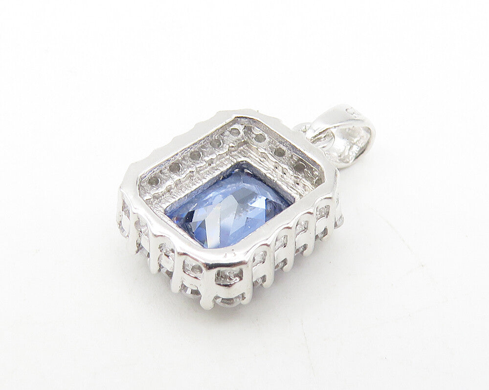 925 Sterling Silver  Shiny Tanzanite & Topaz Square Drop Pendant  PT9313