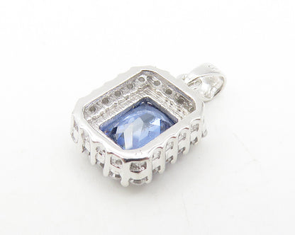 925 Sterling Silver  Shiny Tanzanite & Topaz Square Drop Pendant  PT9313