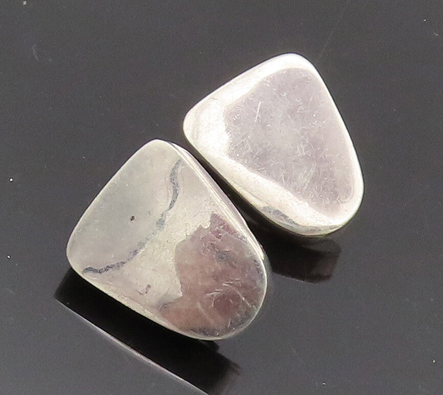 925 Sterling Silver  Vintage Stone Shape Solid Clip Back Earrings EG12554
