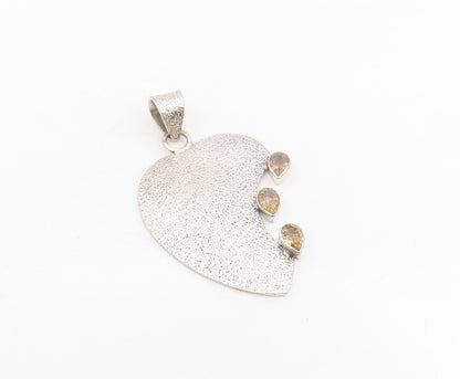 925 Sterling Silver Vintage Pendant Pear Cut Citrine Modern Love Heart  PT25720