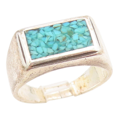 925 Sterling Silver Vintage Ring Crushed Turquoise Inlay Band  Sz 8.5  RG35743