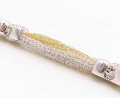 925 Sterling Silver Vintage Bracelet Elegant CZ Two Tone Mesh Chain  BT11980