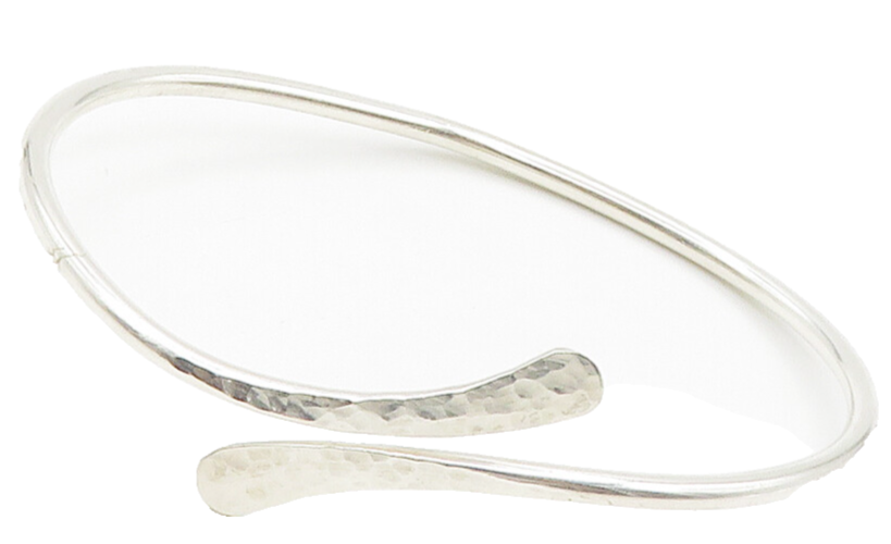 925 Sterling Silver  Shiny Hammered Flat Ends Bypass Cuff Bracelet  BT6161