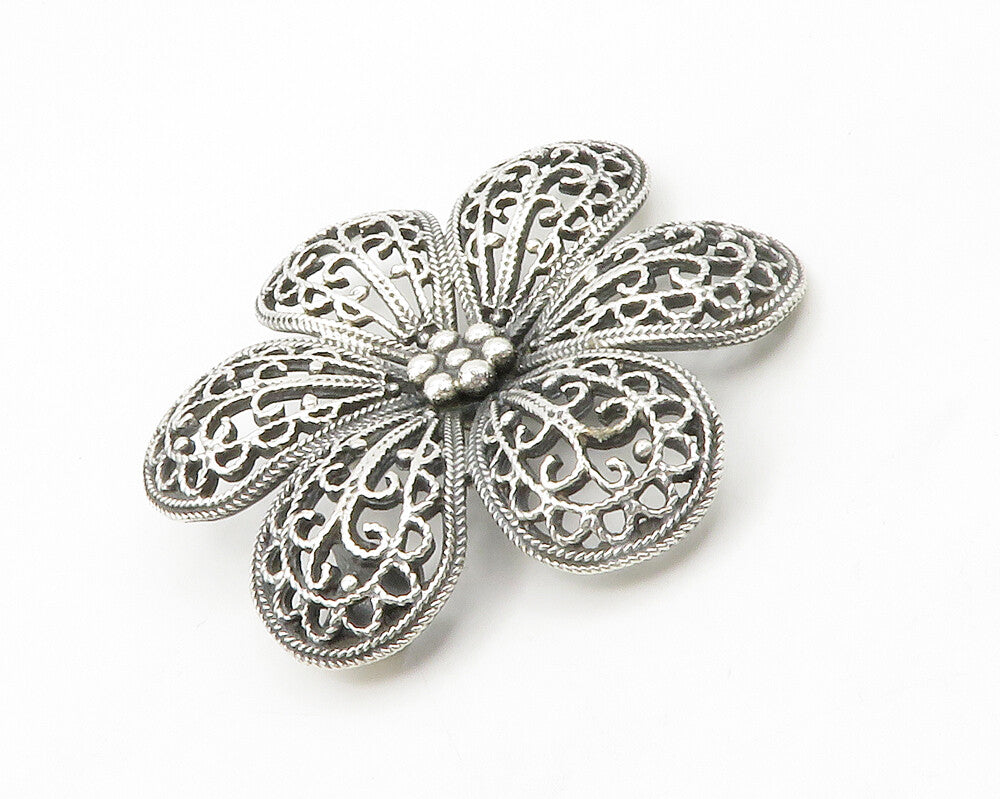 925 Sterling Silver  Vintage Shiny Open Twist Flower Motif Pendant  PT10723