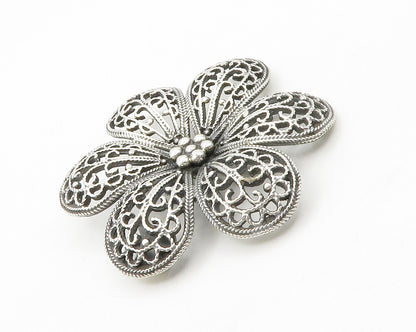 925 Sterling Silver  Vintage Shiny Open Twist Flower Motif Pendant  PT10723