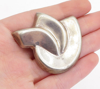 MEXICO 925 Sterling Silver  Vintage Shiny Hollow Modernist Brooch Pin  BP1813