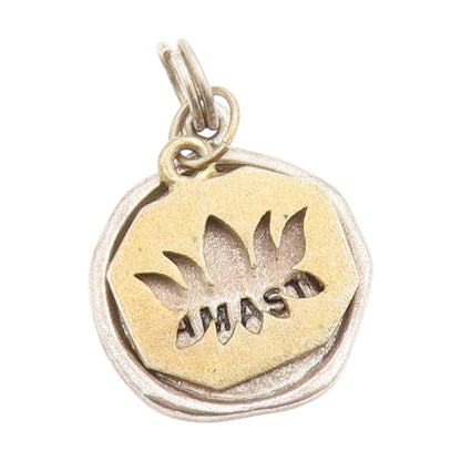 925 Sterling Silver Vintage Pendant Engraved Namaste Lotus Flower Charm  PT25386