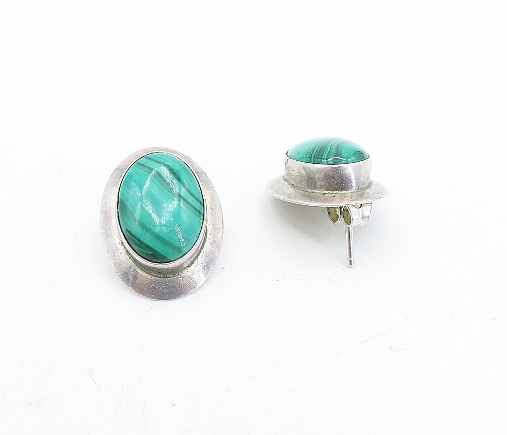 NAVAJO 925 Sterling Silver  Vintage Cabochon Malachite Drop Earrings  EG2184
