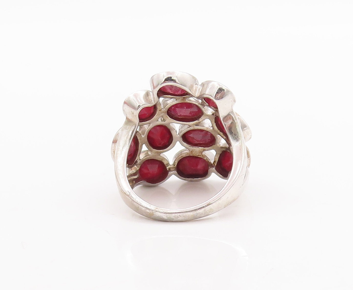 925 Sterling Silver Vintage Ring Oval Cut Red Gemstone Cluster  Sz 8   RG29529