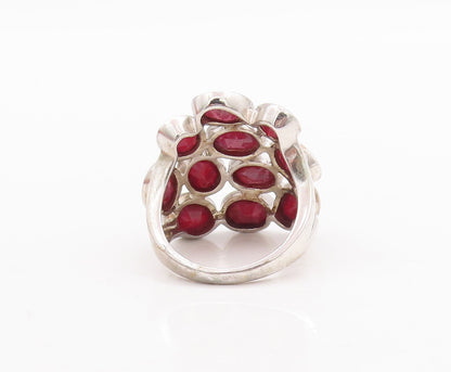 925 Sterling Silver Vintage Ring Oval Cut Red Gemstone Cluster  Sz 8   RG29529