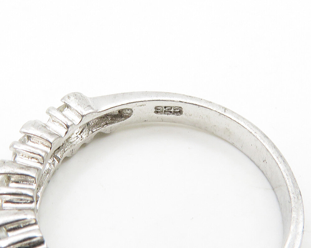 925 Sterling Silver   Vintage Prong Set Topaz Swirl Band Ring Sz 8  RG19407
