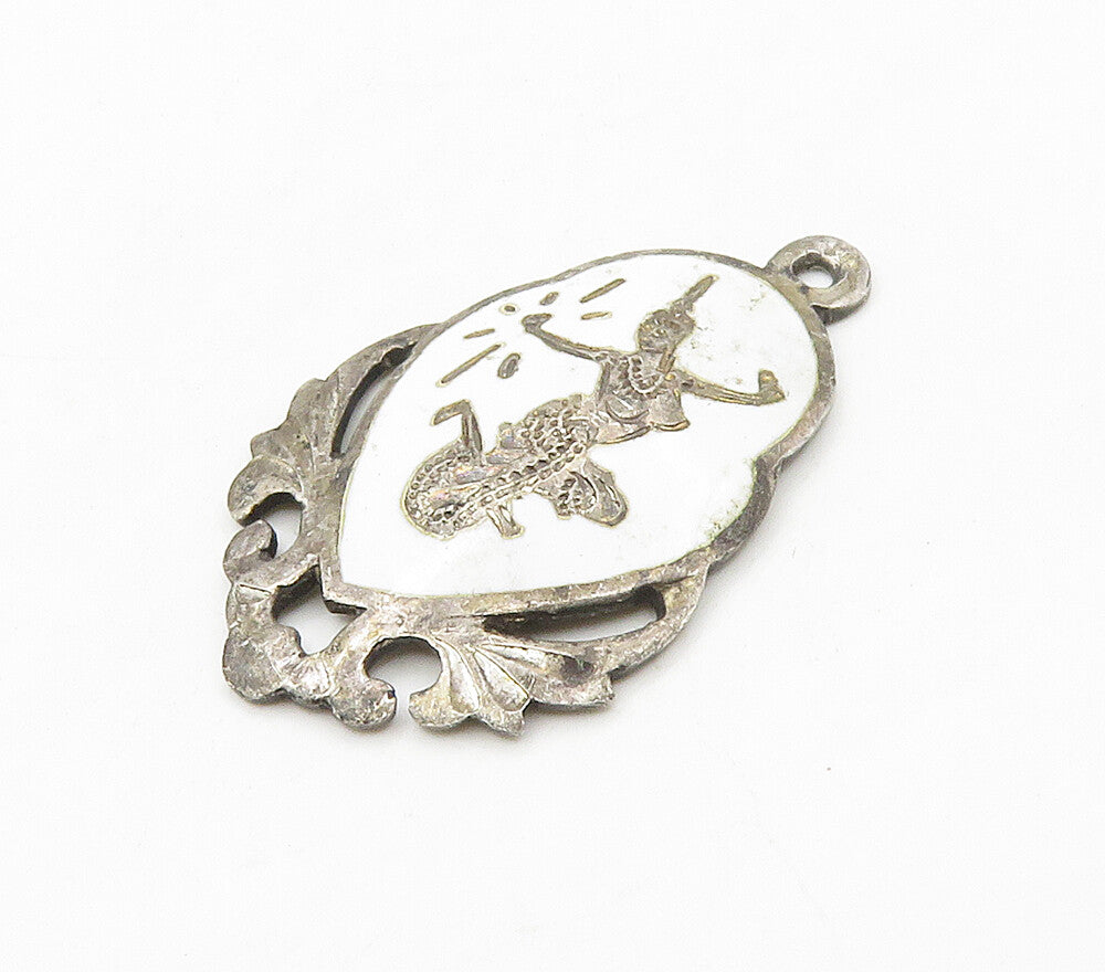 SIAM 925 Sterling Silver  Vintage White Enamel Niello Dancer Pendant  PT12218