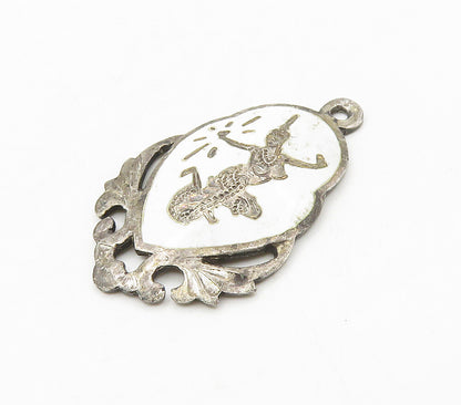 SIAM 925 Sterling Silver  Vintage White Enamel Niello Dancer Pendant  PT12218