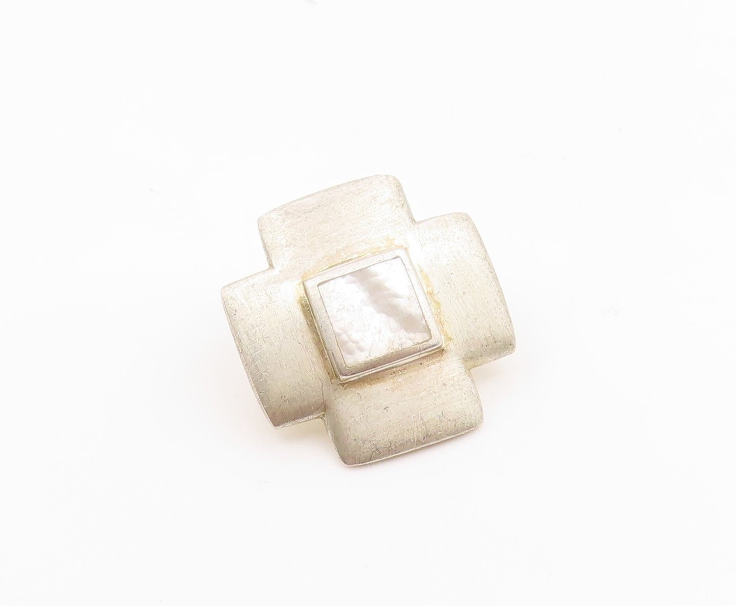 925 Sterling Silver Vintage Pendant Mother Of Pearl Inlay Cross Charm  PT25917
