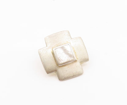 925 Sterling Silver Vintage Pendant Mother Of Pearl Inlay Cross Charm  PT25917