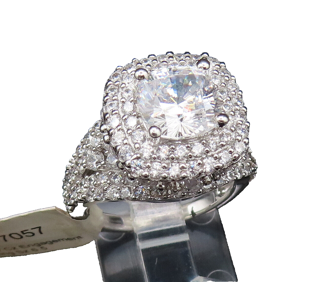 925 Sterling Silver  Vintage Multi Stone Cubic Zirconia Halo Ring Sz 7 RG25391
