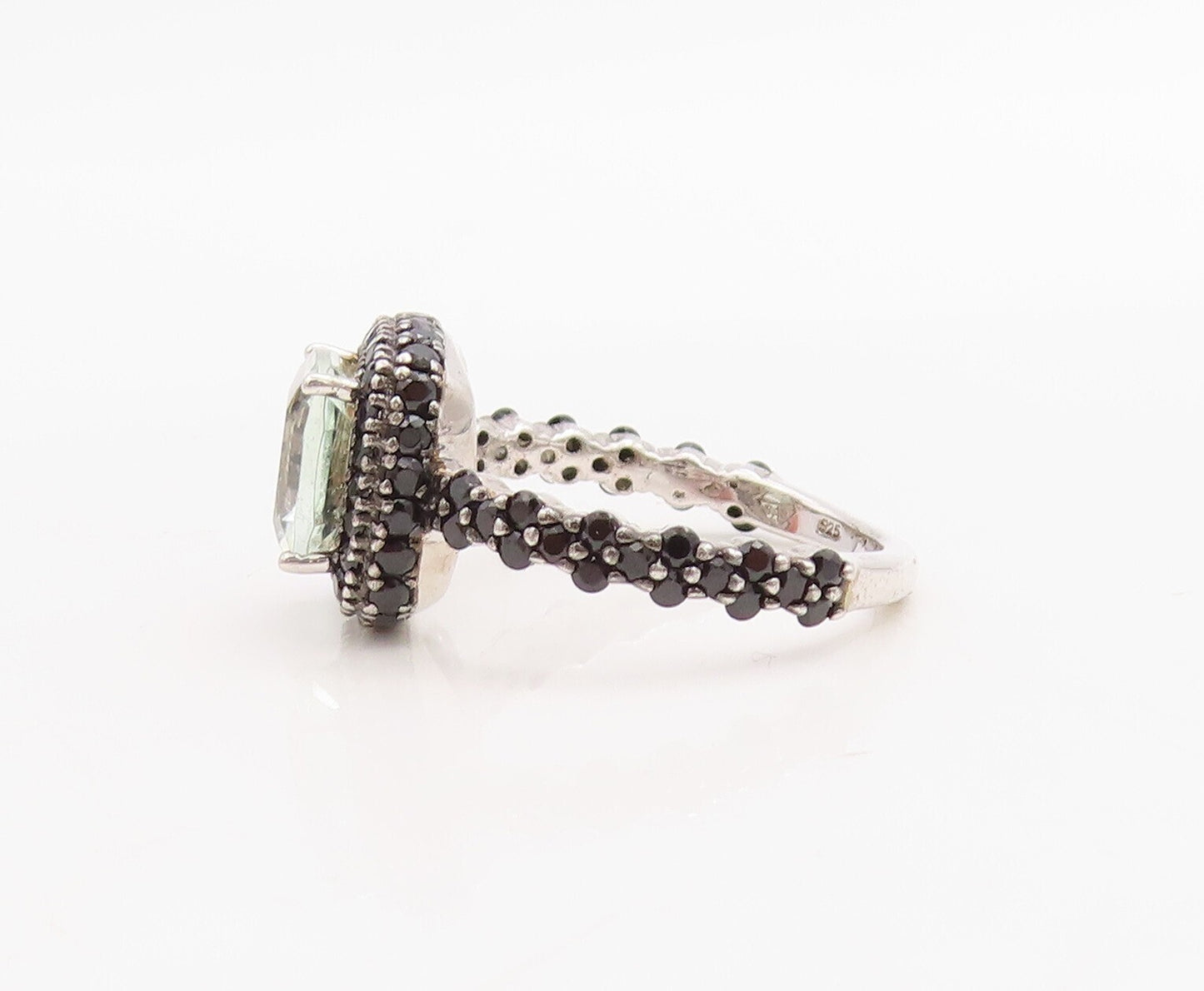 925 Sterling Silver Vintage Ring Square Green Amethyst Halo Spinel  Sz 7 RG30736